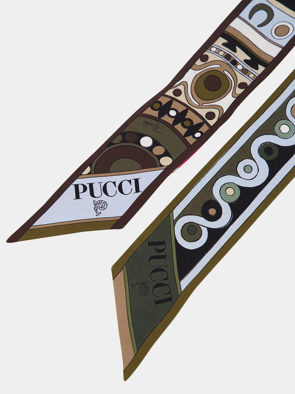 Khaki and Blue Mixed Print Silk Twill Bandeau Scarf - Image 3