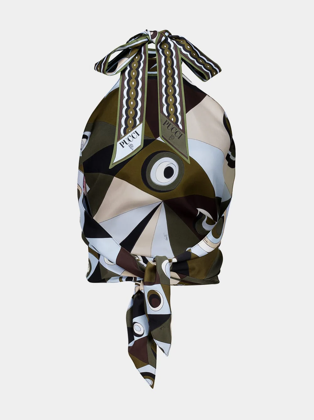 Khaki and Blue Occhi Print Halter Top - Image 2