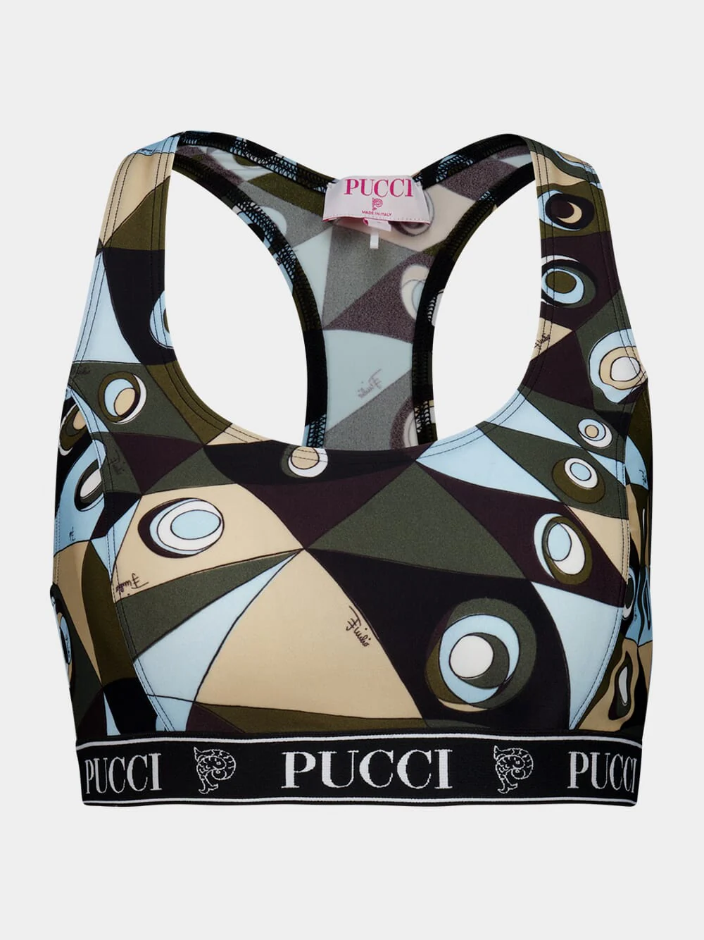 Khaki and Blue Occhi Print Sports Bra