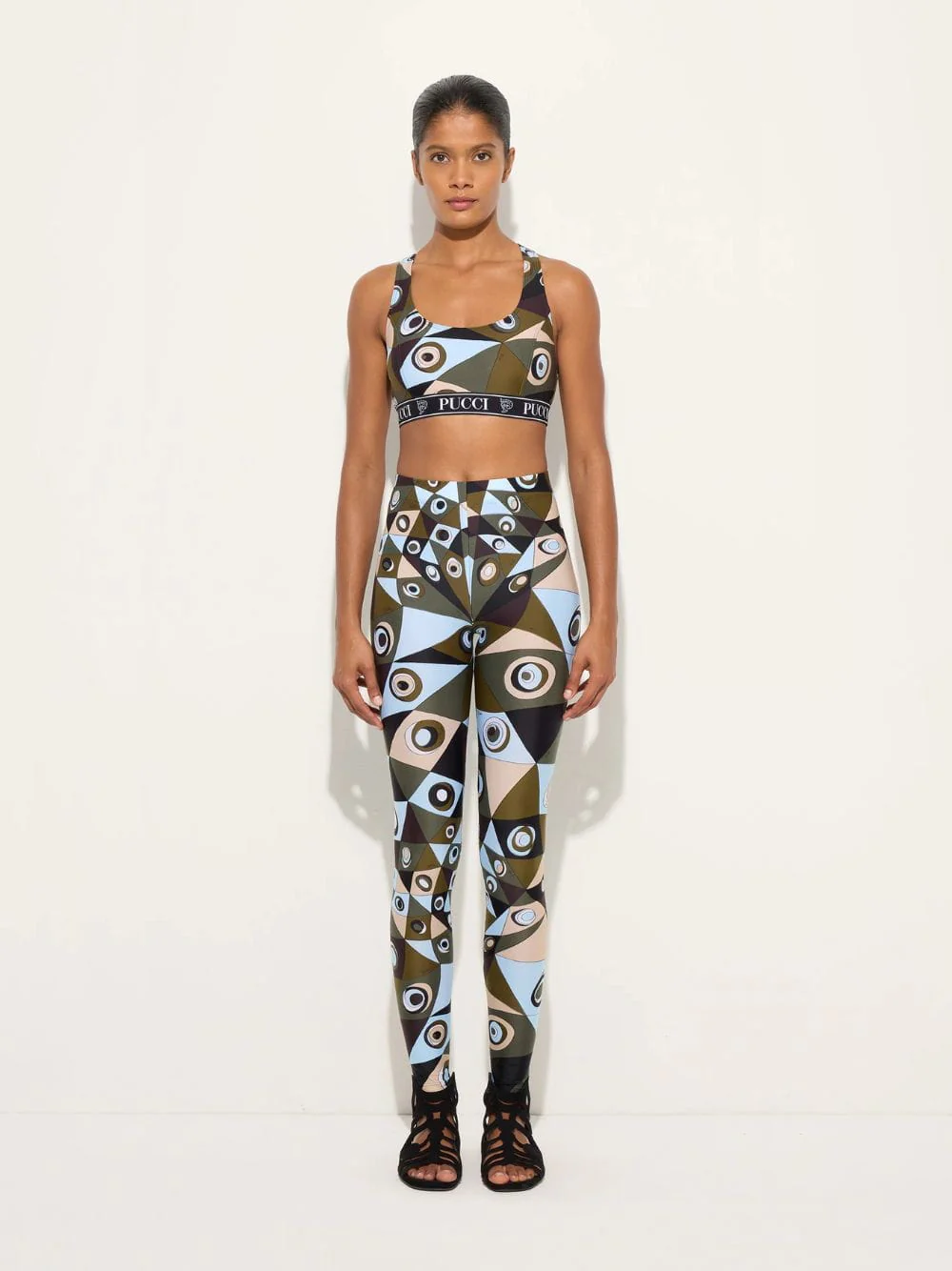 Khaki and Blue Occhi Print Sports Bra - Image 2
