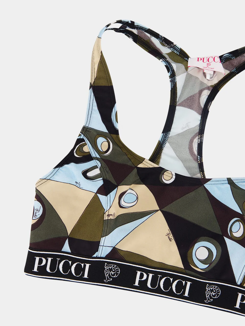 Khaki and Blue Occhi Print Sports Bra - Image 5