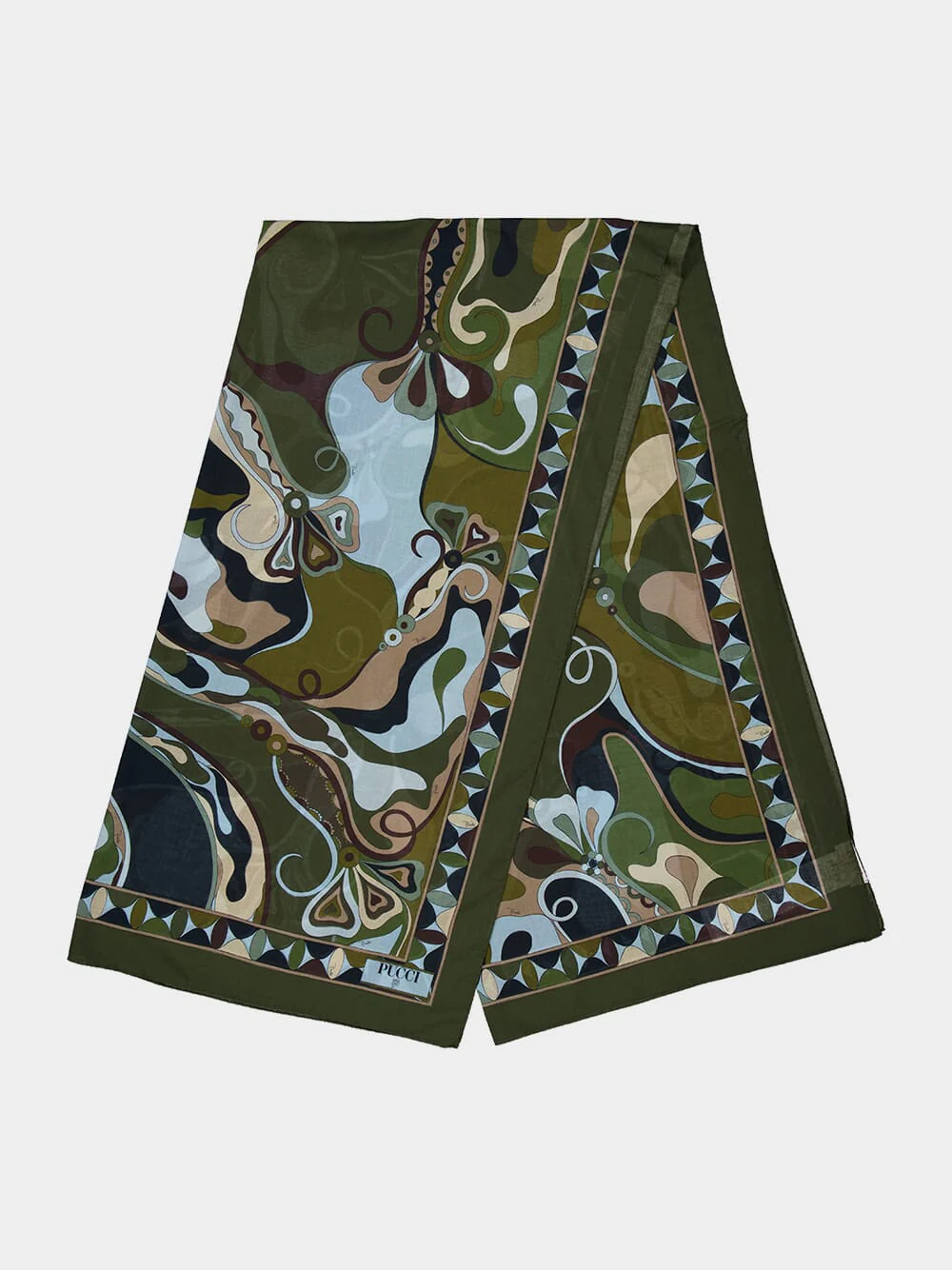 Khaki and Blue Orchidee Print Cotton Sarong