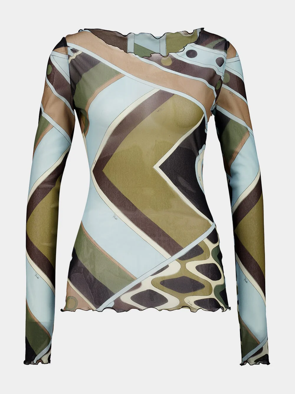 Khaki and Blue Vivara Print Tulle Top