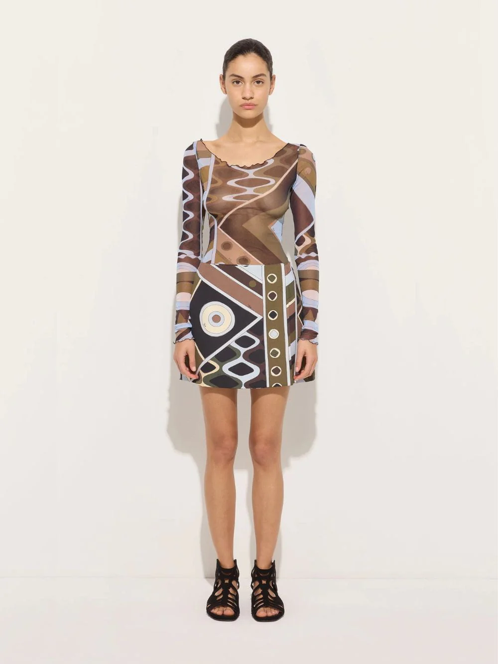 Khaki and Blue Vivara Print Tulle Top - Image 2
