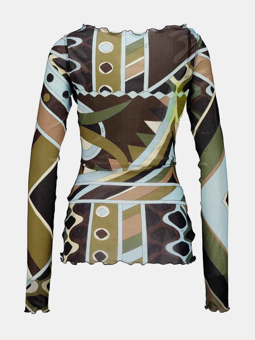 Khaki and Blue Vivara Print Tulle Top - Image 3