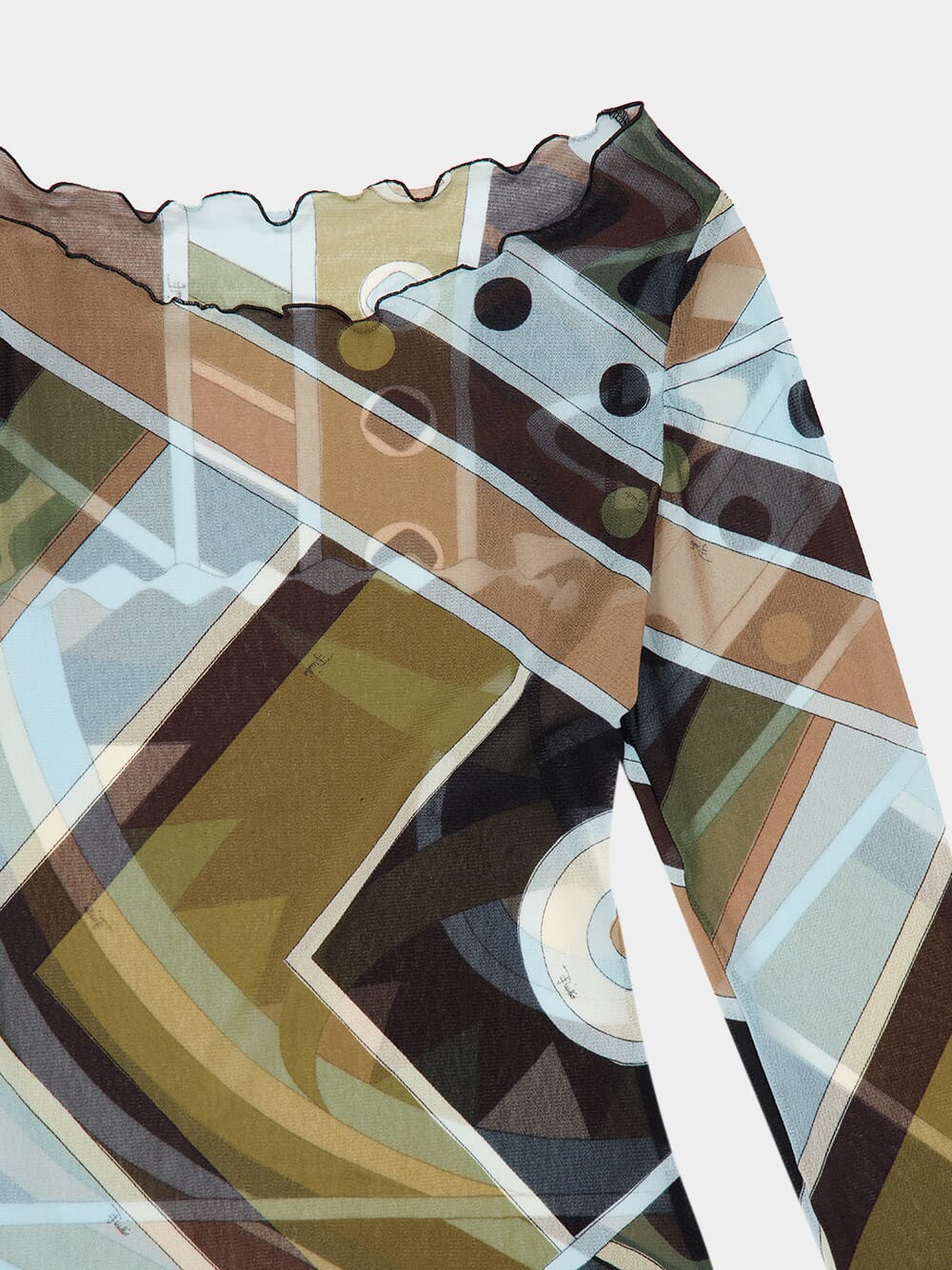 Khaki and Blue Vivara Print Tulle Top - Image 5