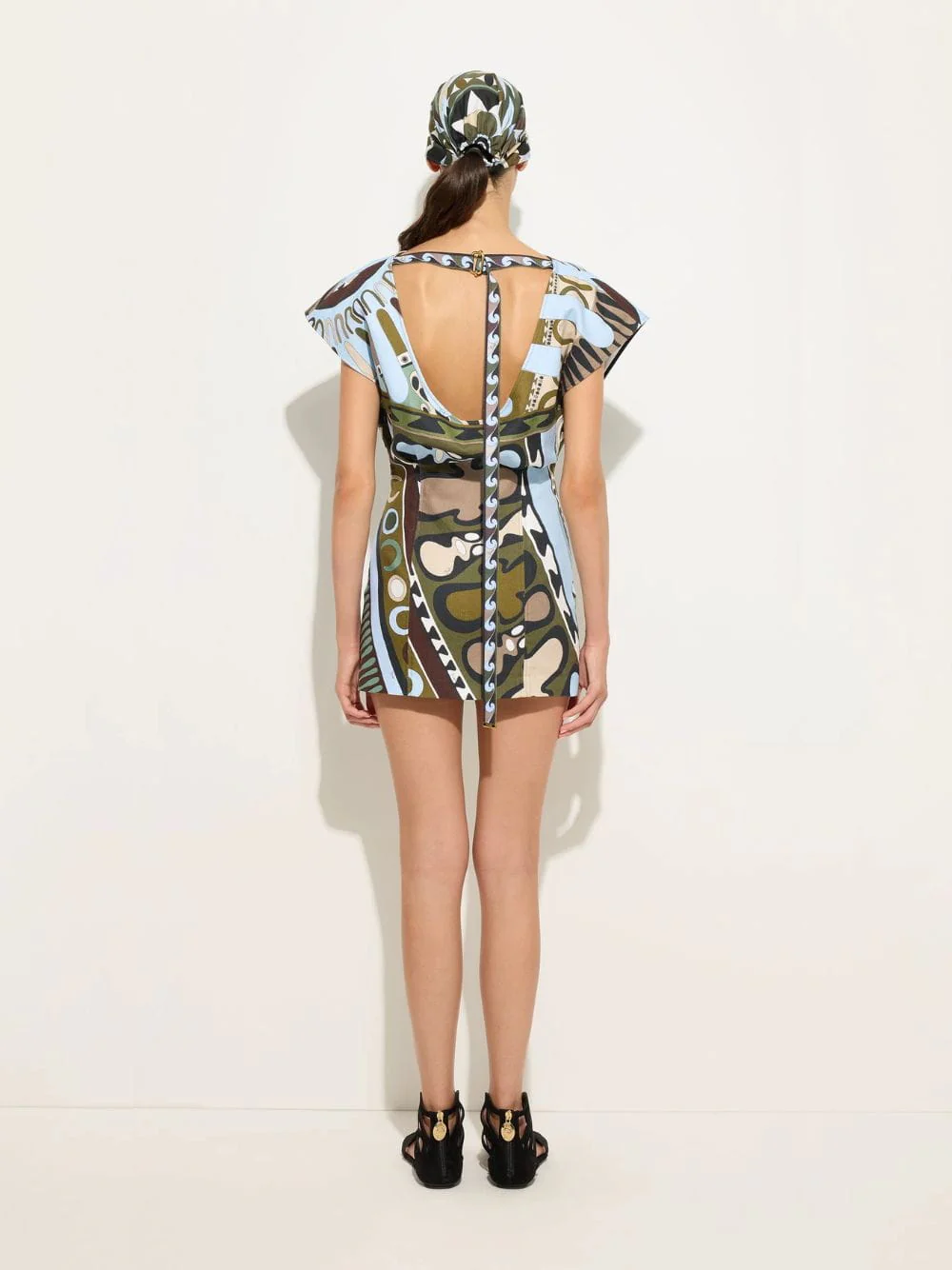 Khaki and Green Soleil Print Panama Mini Dress - Image 3