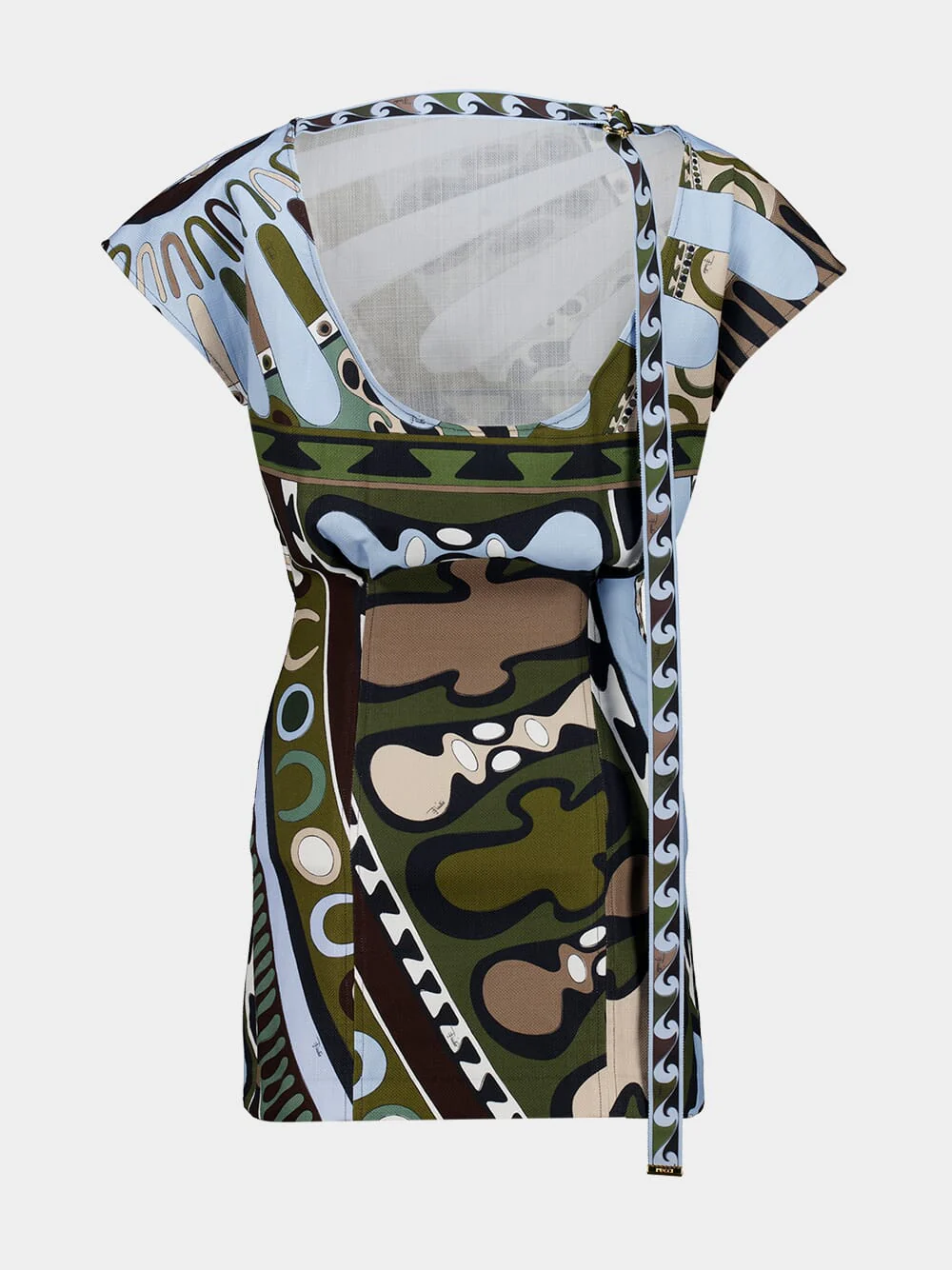 Khaki and Green Soleil Print Panama Mini Dress - Image 4