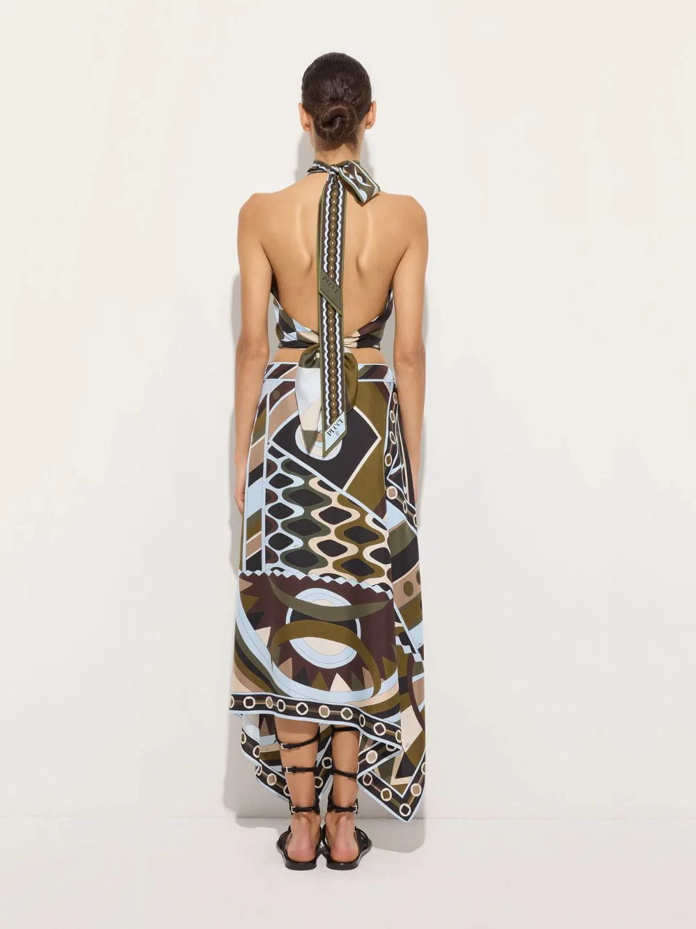 Khaki Blue Vivara Silk Scarf Skirt - Image 4