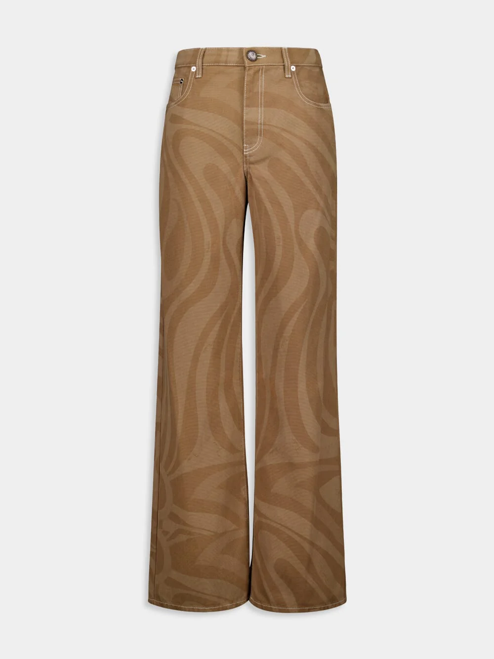 Marmo Print Canvas Wide-Leg Pants in Taupe