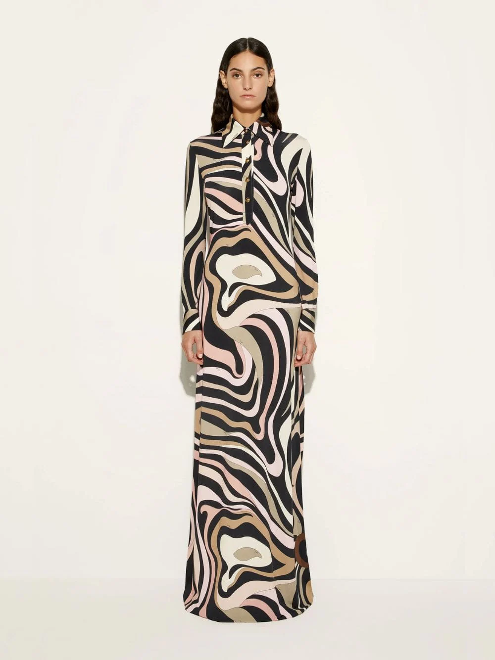 Marmo Print Long Fitted Dress