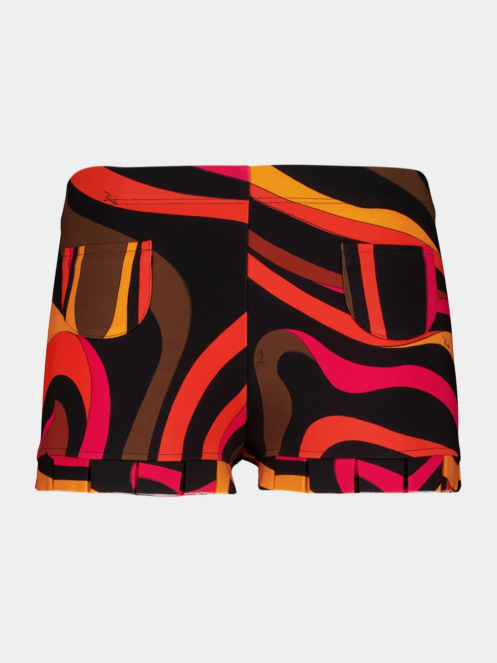 Black and Orange Marmo Print Low-Rise Shorts