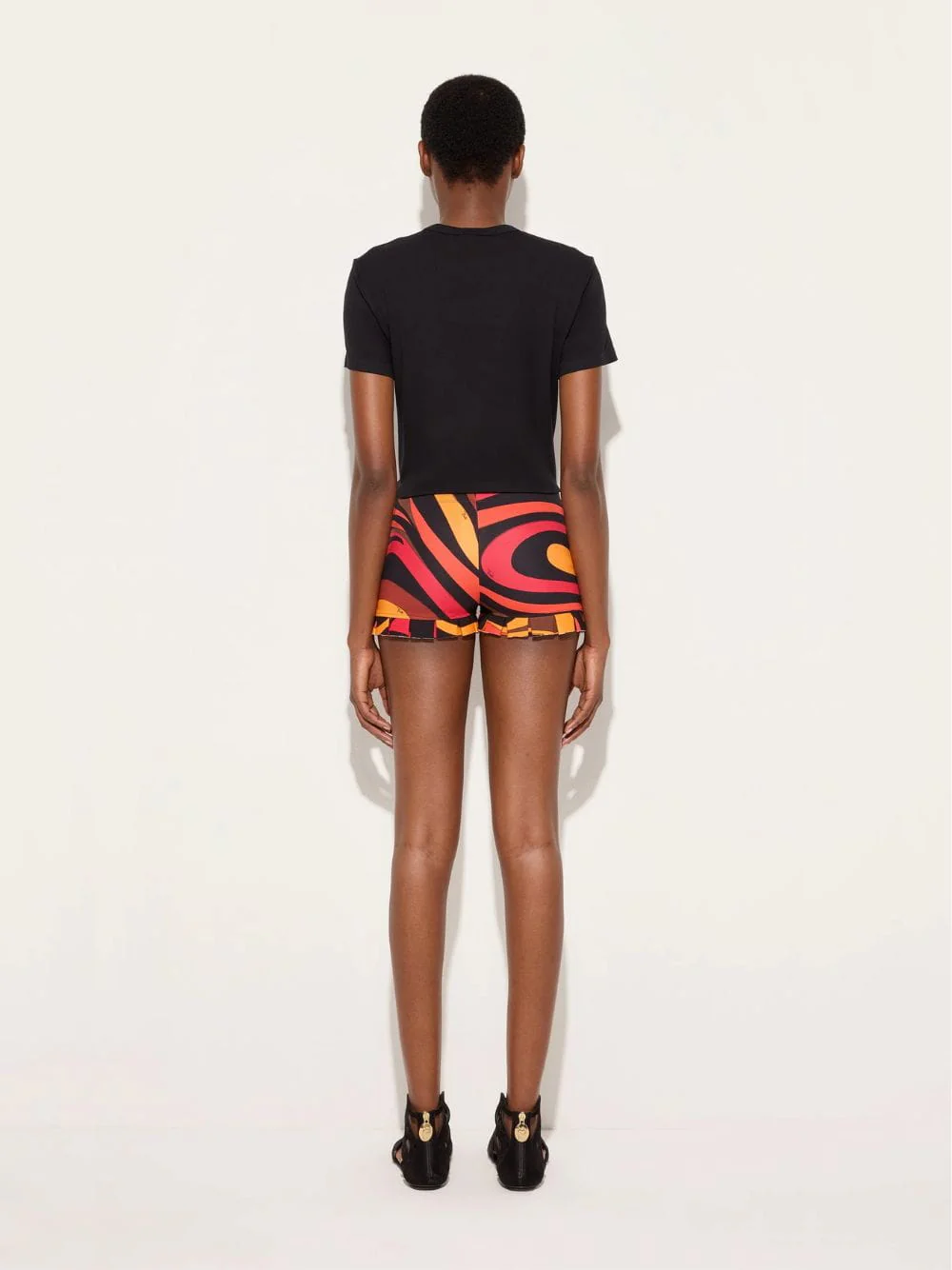 Black and Orange Marmo Print Low-Rise Shorts - Image 4