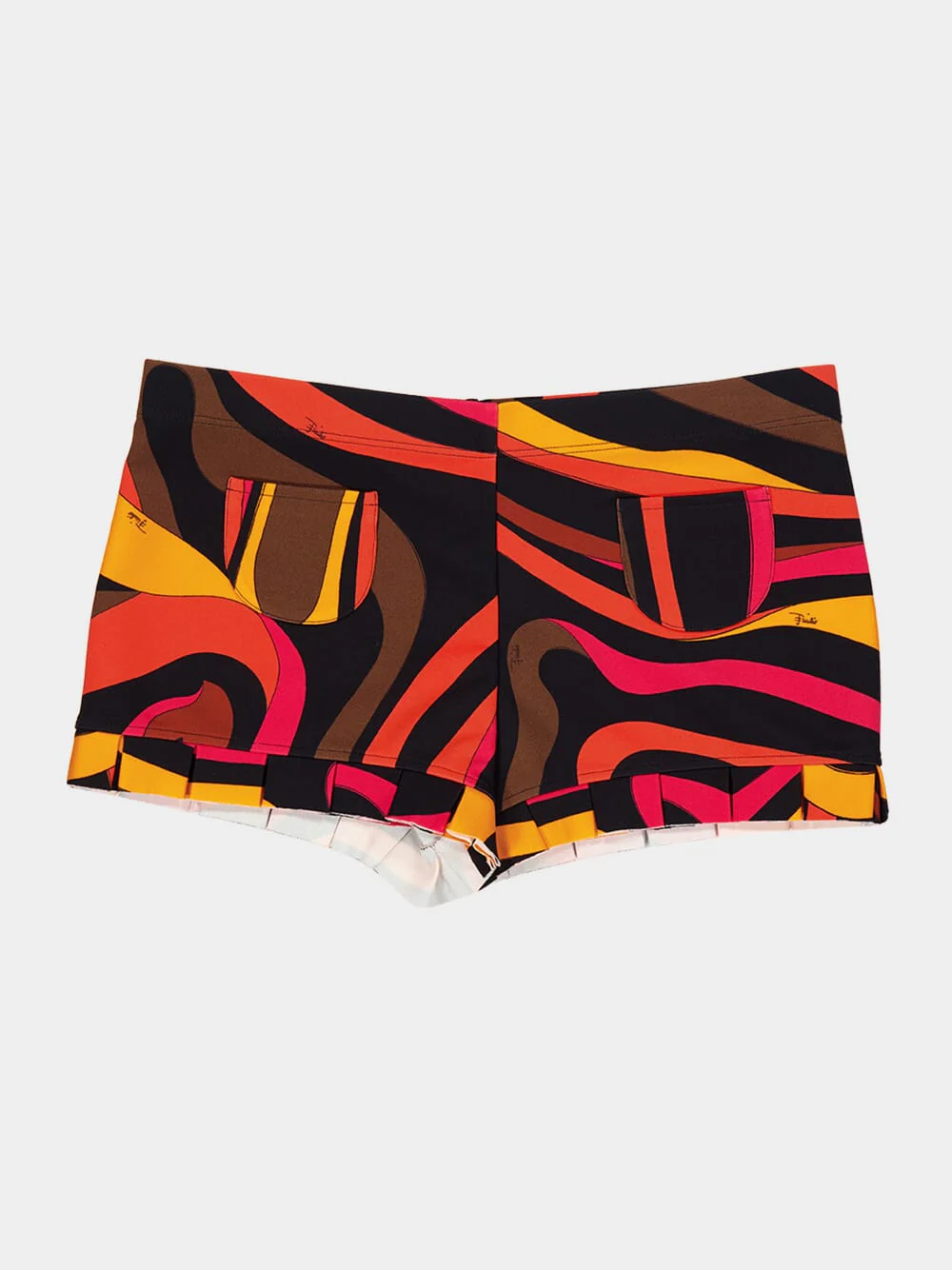 Black and Orange Marmo Print Low-Rise Shorts - Image 5