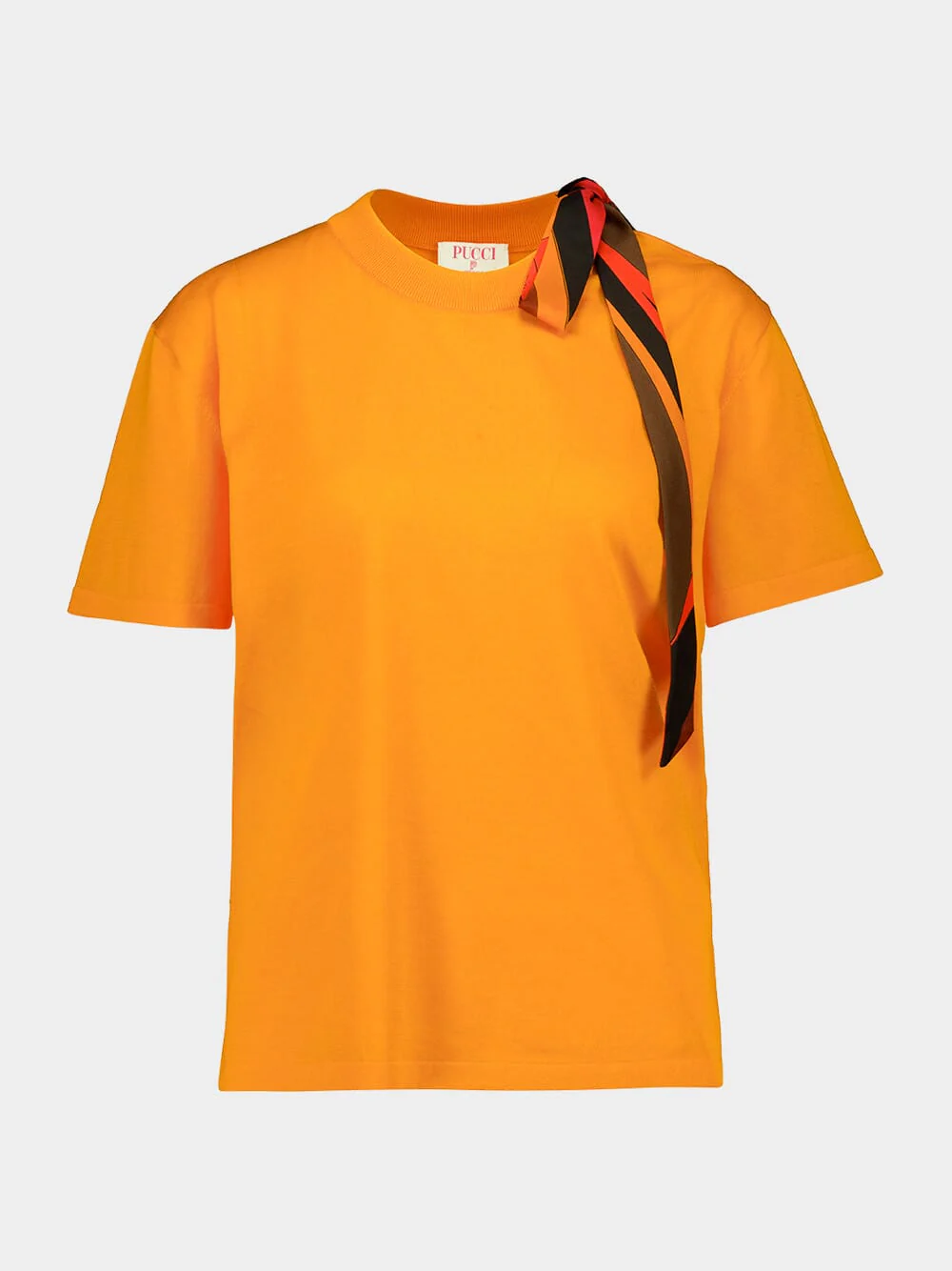 Orange T-Shirt with Silk Scarf Detail - Image 2