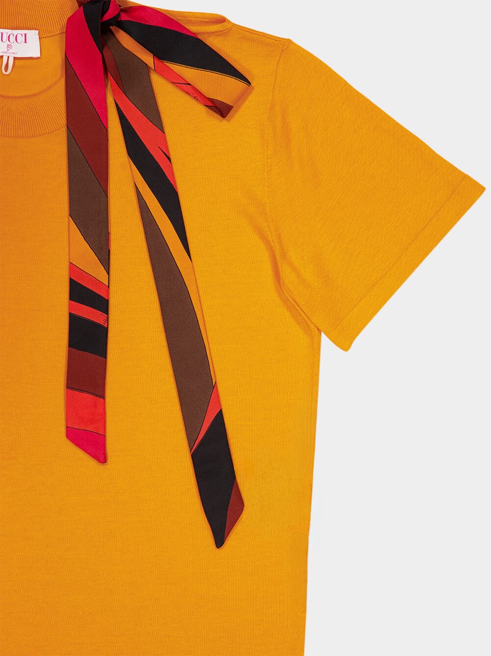 Orange T-Shirt with Silk Scarf Detail - Image 6