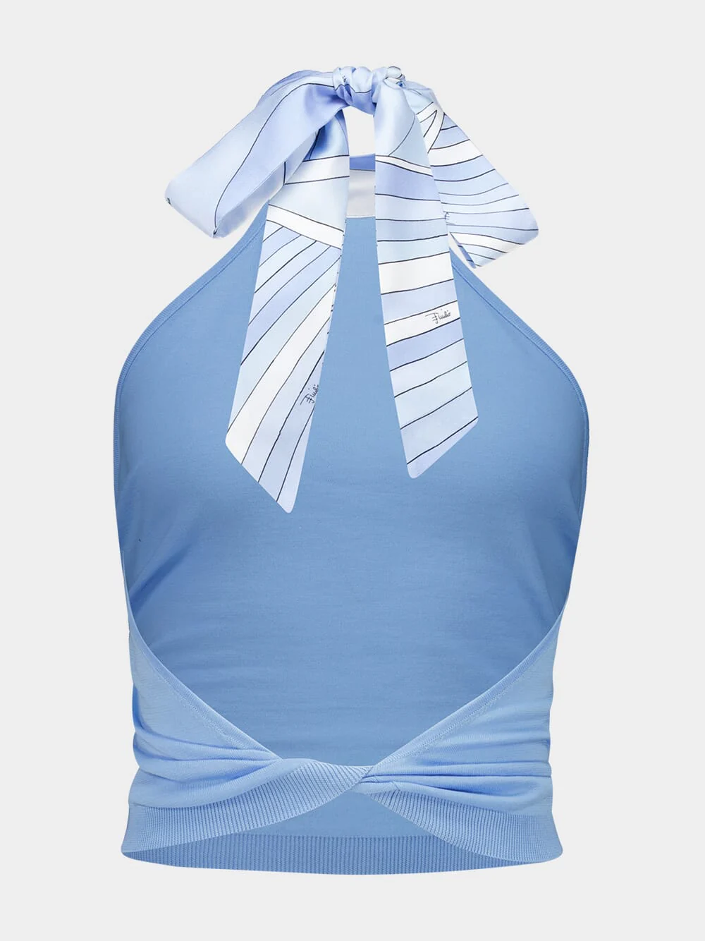 Pale Blue Knit Top with Silk Detail - Image 4