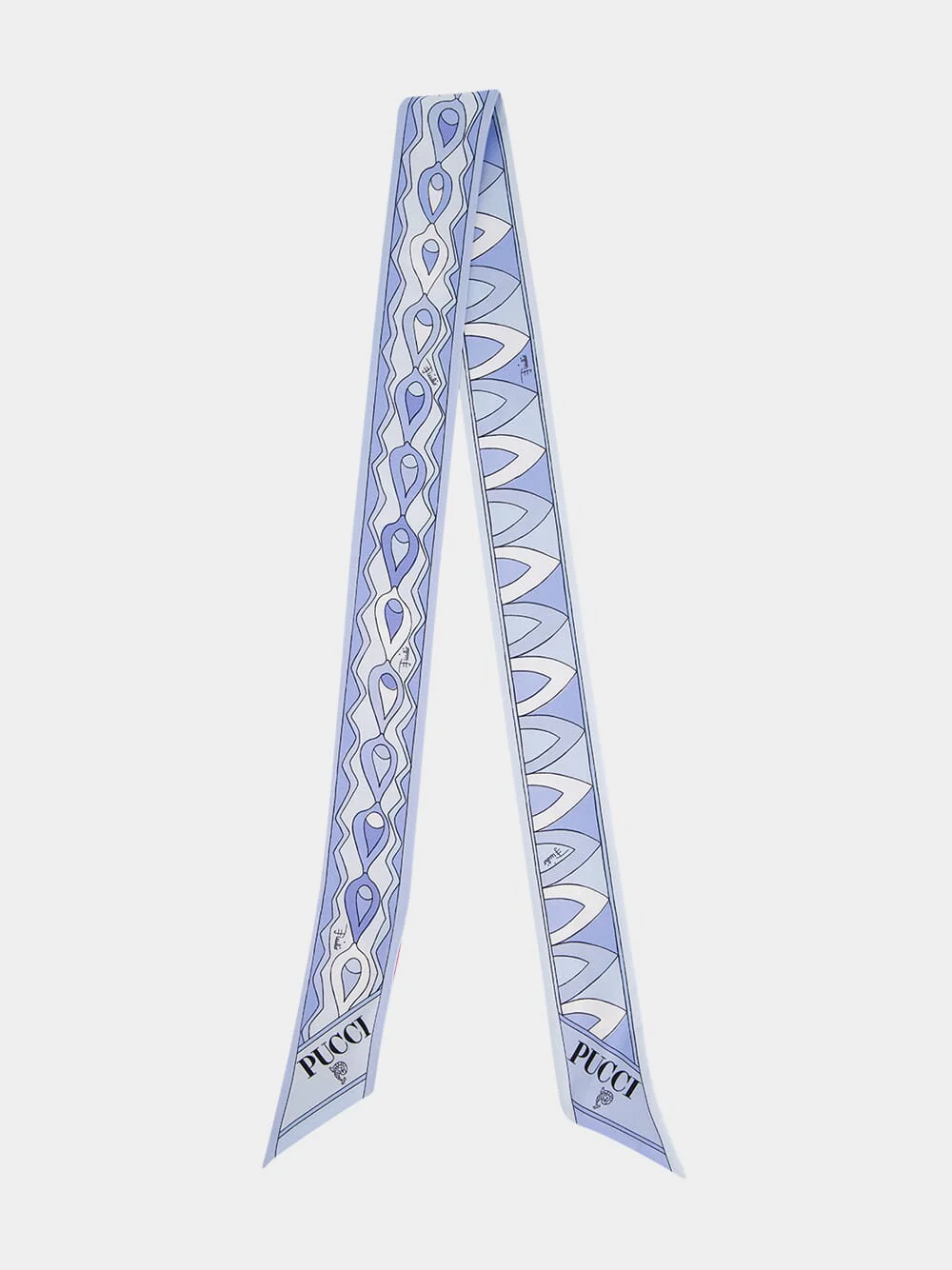 Pale Blue Mixed Print Silk Twill Bandeau Scarf