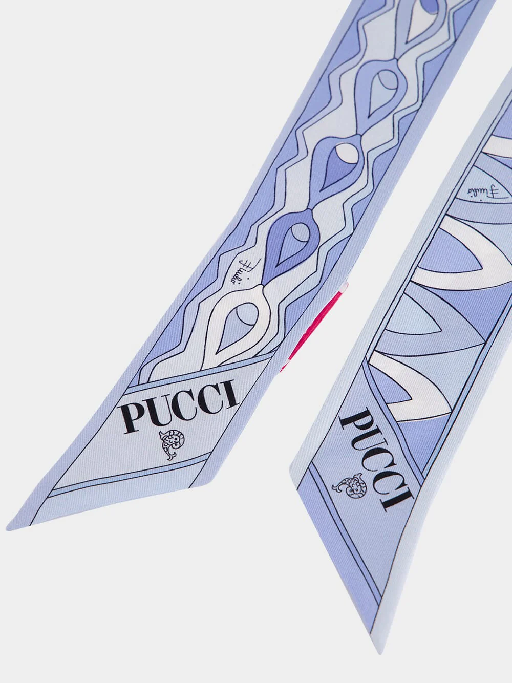 Pale Blue Mixed Print Silk Twill Bandeau Scarf - Image 4