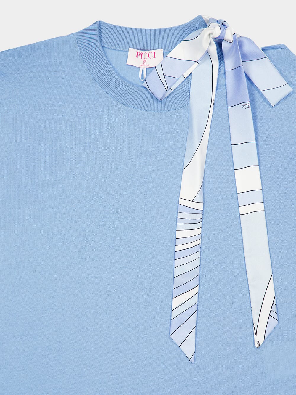 Pale Blue Silk Detail T-Shirt - Image 3