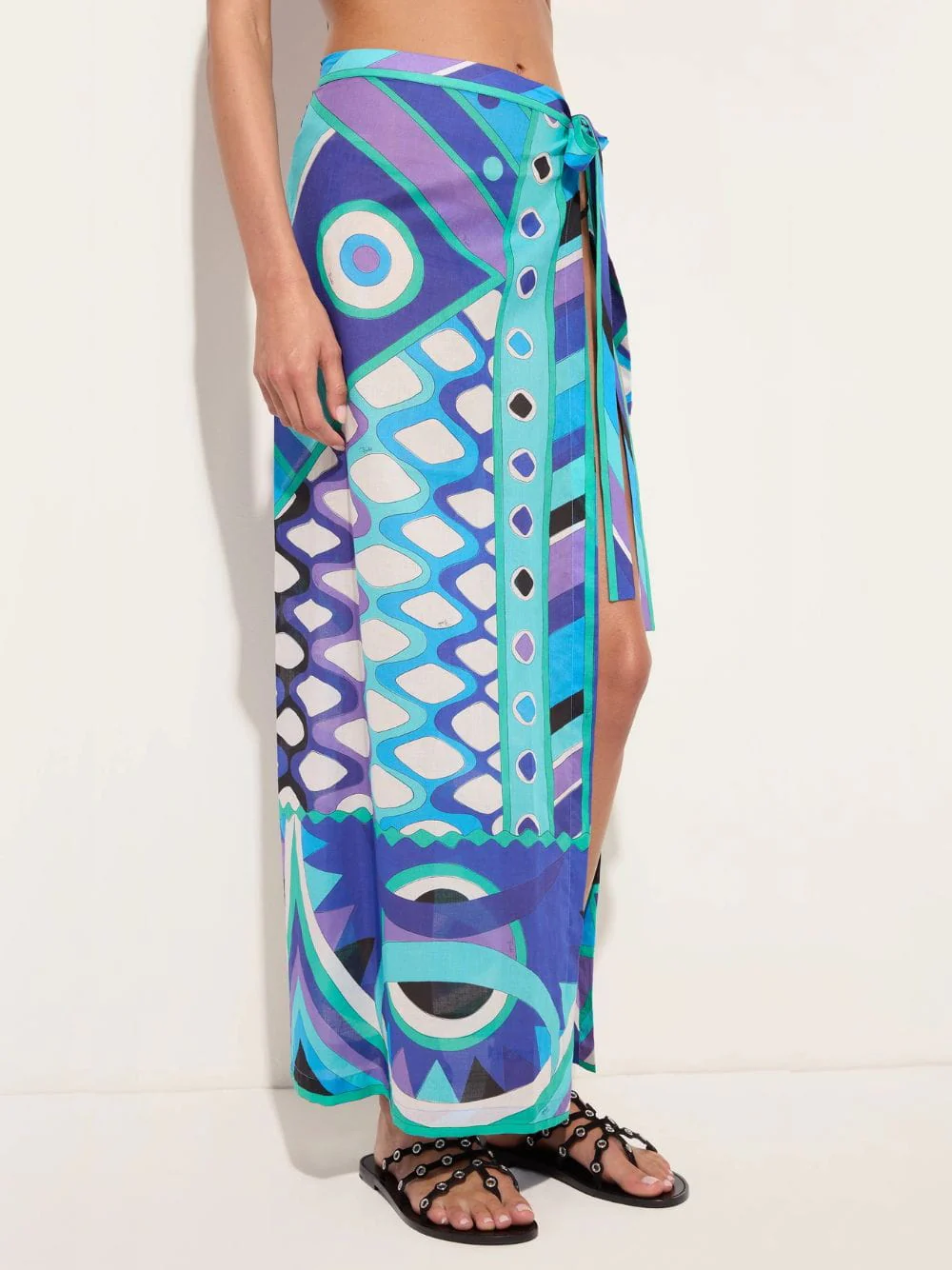 Turquoise and Blue Vivara Print Cotton Sarong Skirt - Image 2