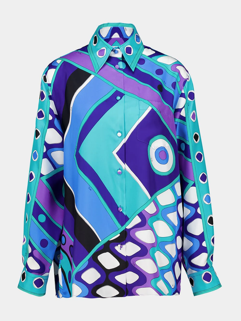 Turquoise and Blue Vivara Print Silk Shirt