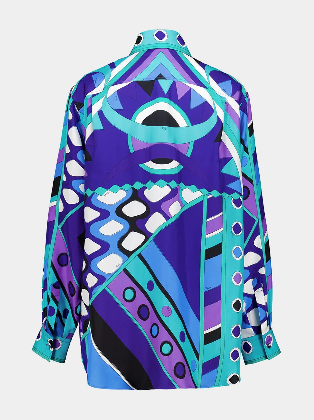 Turquoise and Blue Vivara Print Silk Shirt - Image 2