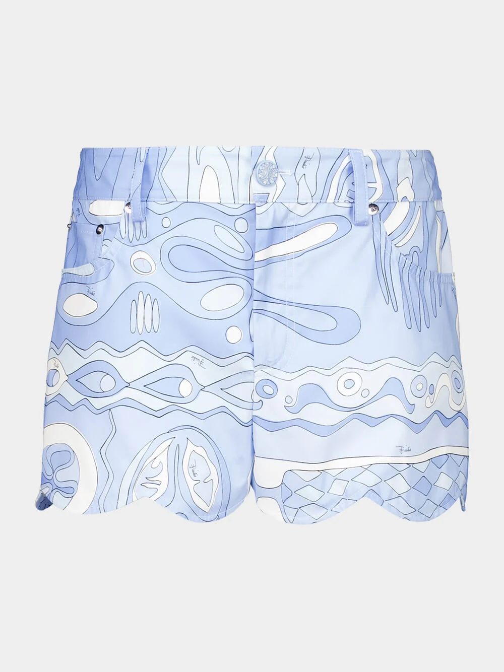 Pale Blue Angoli Print Scallop Shorts - Image 2
