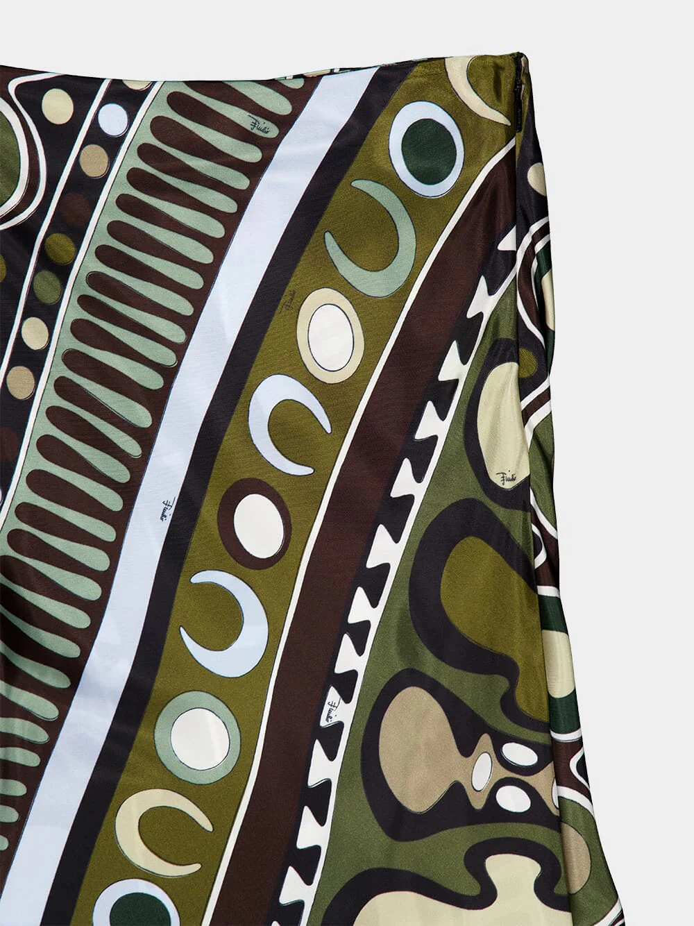 Khaki and Blue Soleil Print Satin Skirt - Image 3