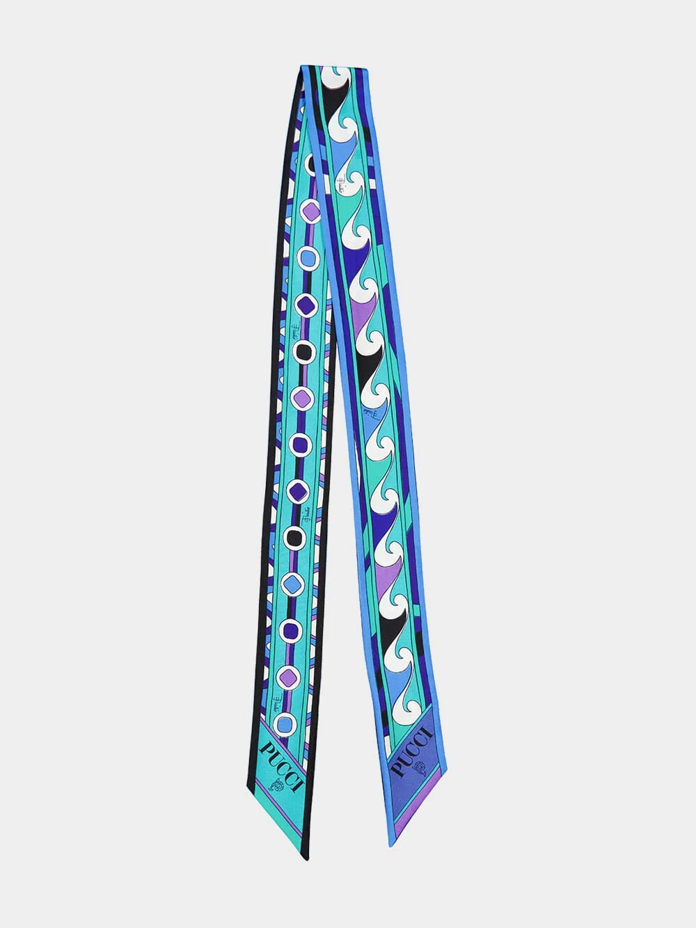 Turquoise and Blue Mixed Print Silk Twill Scarf
