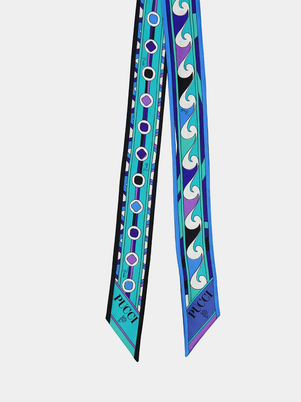 Turquoise and Blue Mixed Print Silk Twill Scarf - Image 2