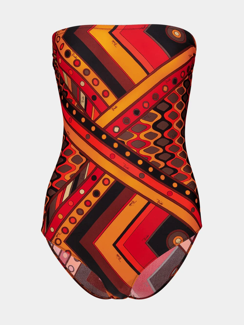 Black and Orange Vivara Print Bandeau Swimsuit