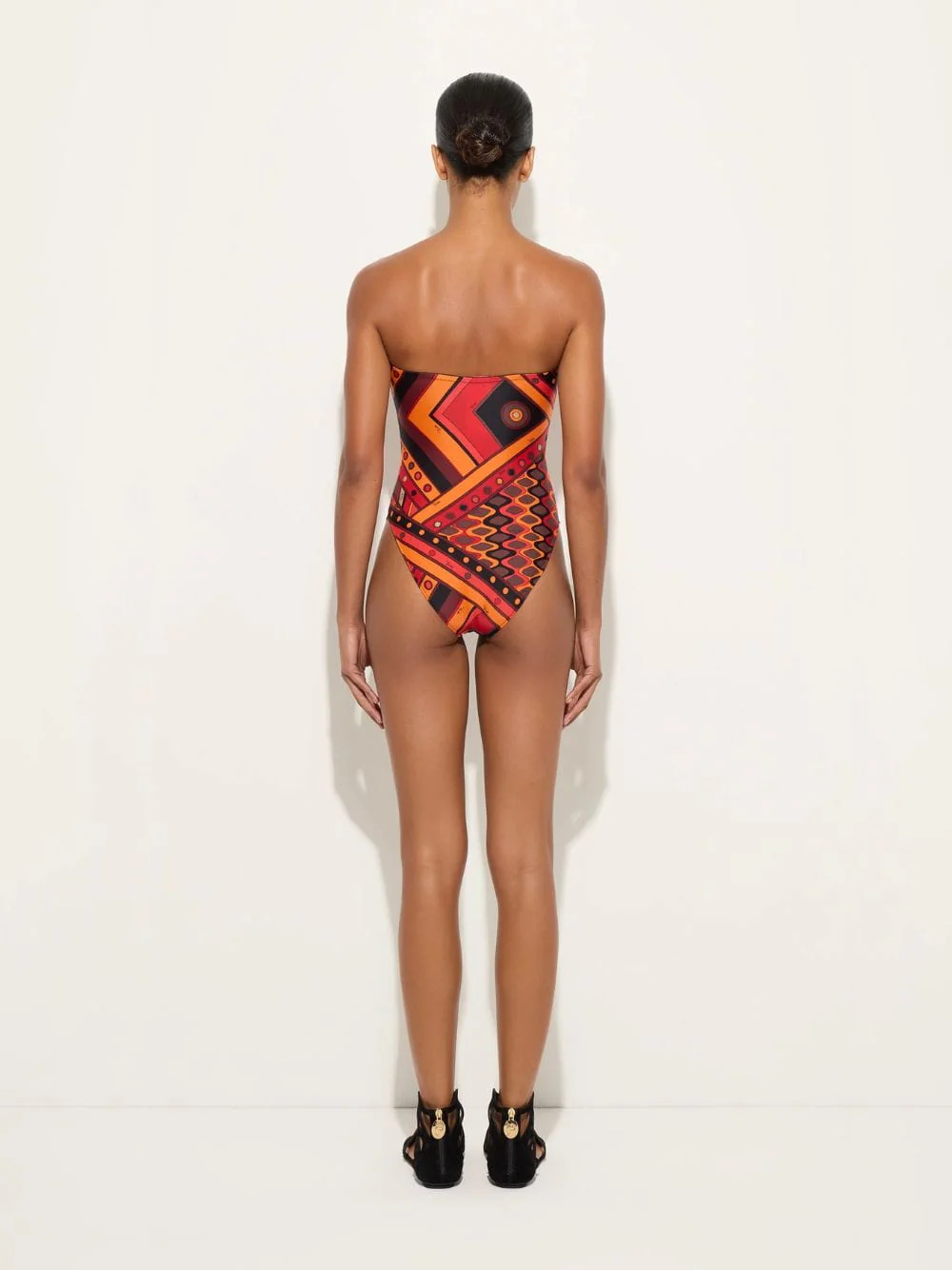 Black and Orange Vivara Print Bandeau Swimsuit - Image 4