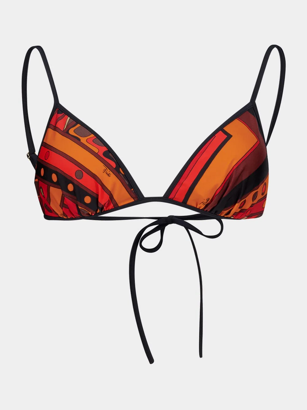 Black and Orange Vivara Print Triangle Bikini Top