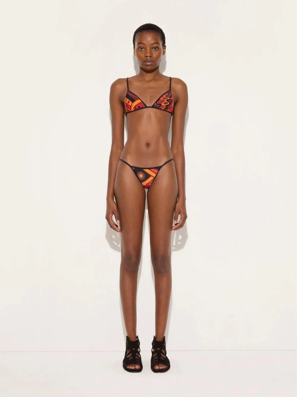Black and Orange Vivara Print Triangle Bikini Top - Image 2