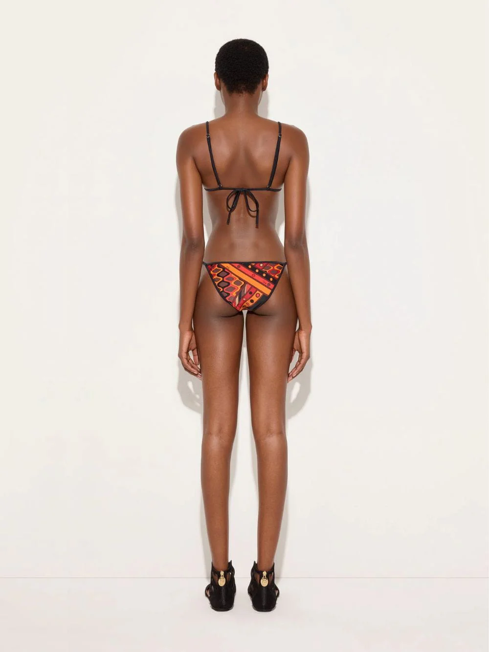 Black and Orange Vivara Print Triangle Bikini Top - Image 4