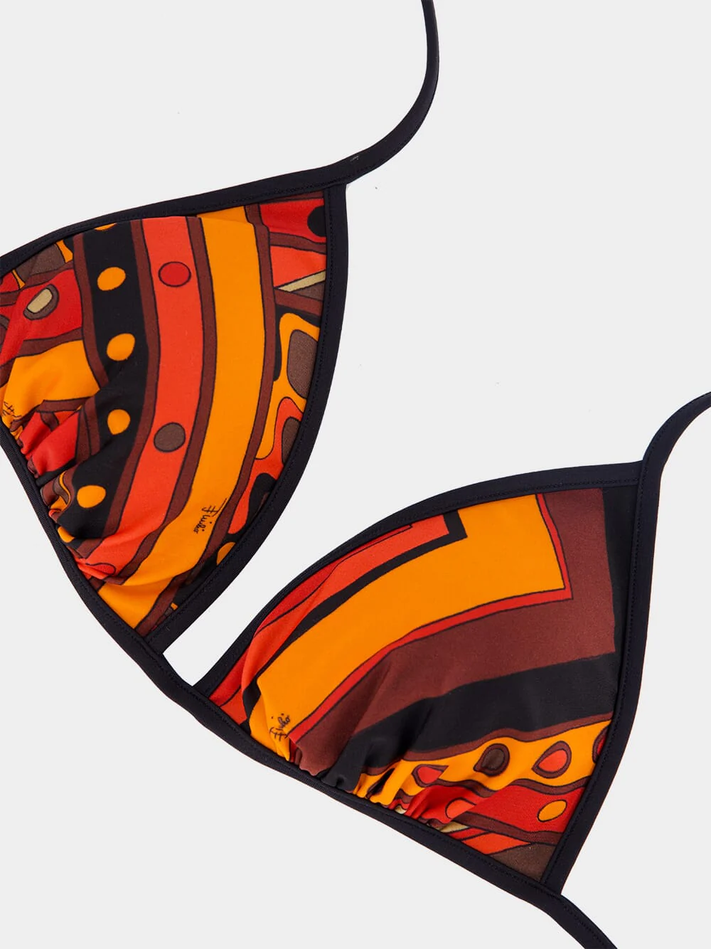 Black and Orange Vivara Print Triangle Bikini Top - Image 5
