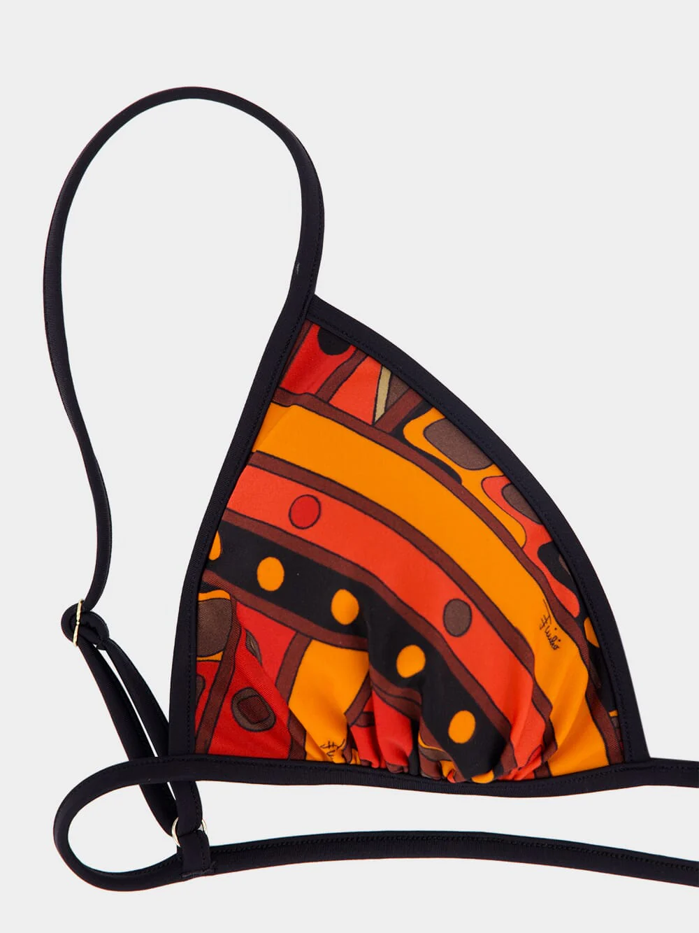 Black and Orange Vivara Print Triangle Bikini Top - Image 6
