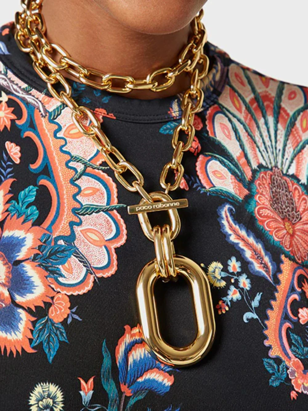 Gold-Tone XL Link Necklace with Pendant - Image 2