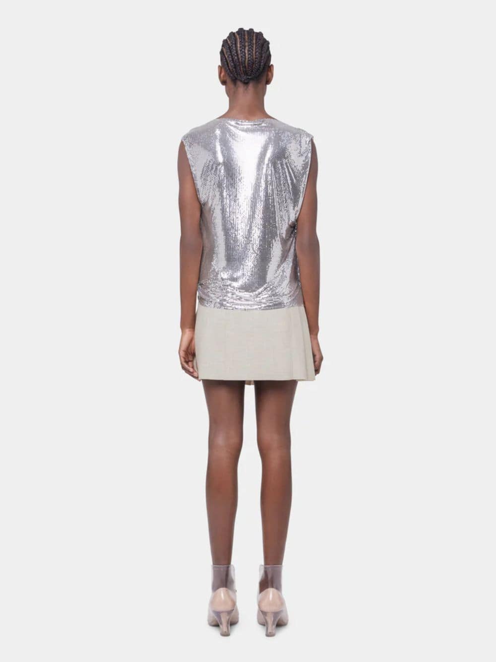 Beige Mottled Wool Mini Pleated Skirt - Image 4