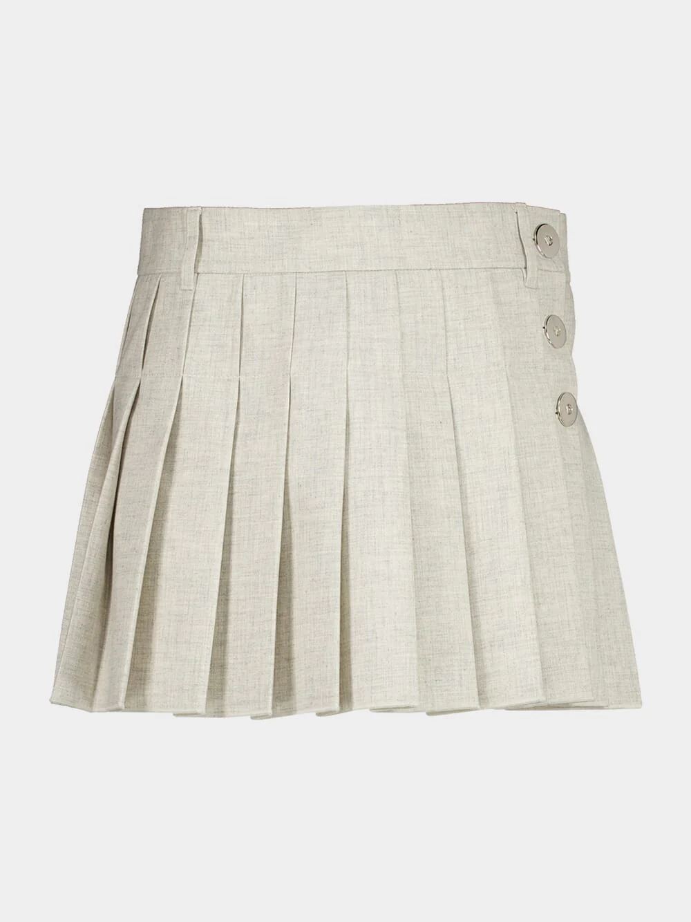 Beige Mottled Wool Mini Pleated Skirt - Image 7