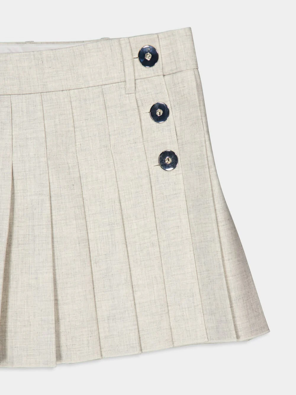 Beige Mottled Wool Mini Pleated Skirt - Image 9