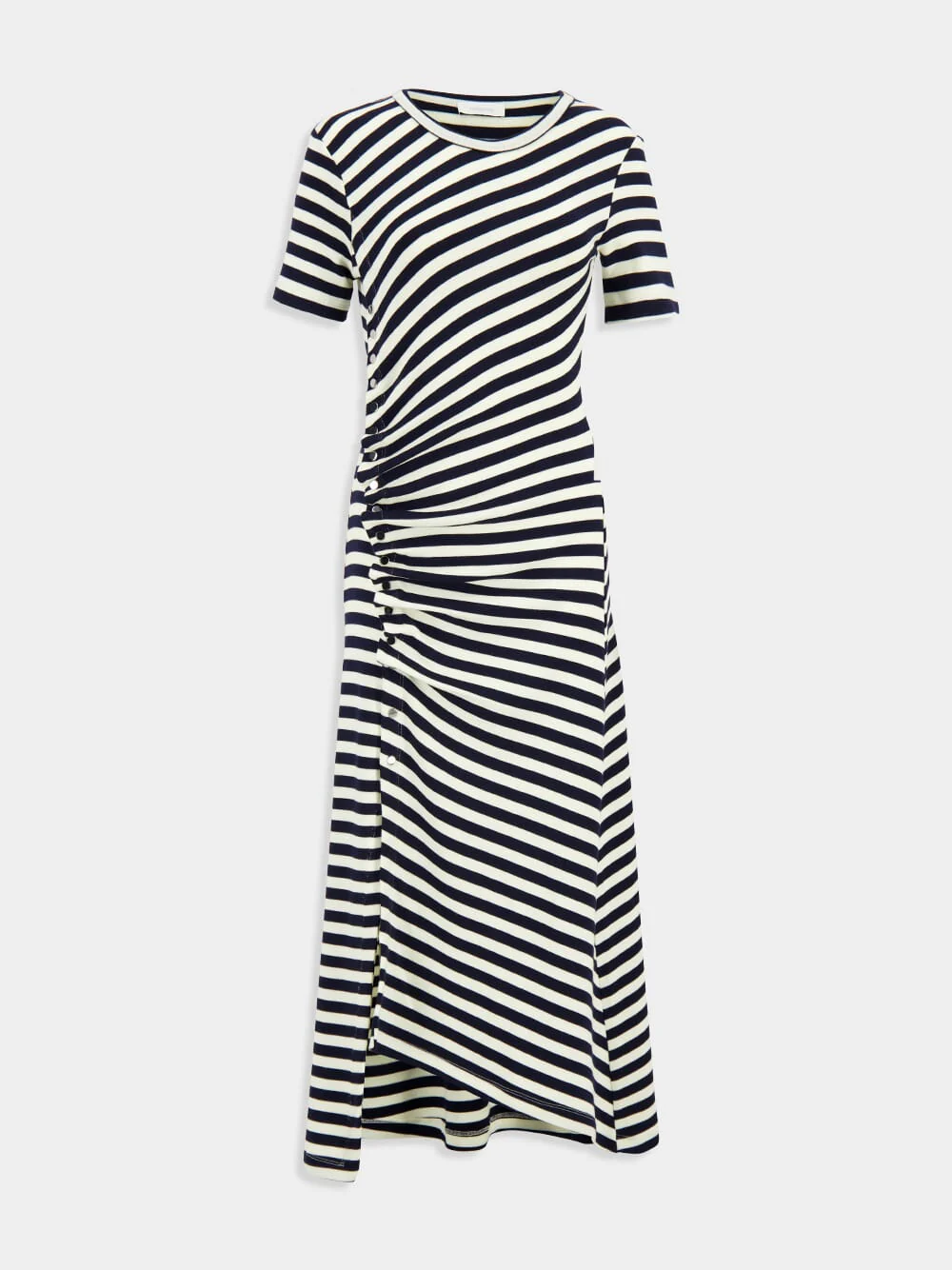 Black and Cream Draped Wool Midi Dress
