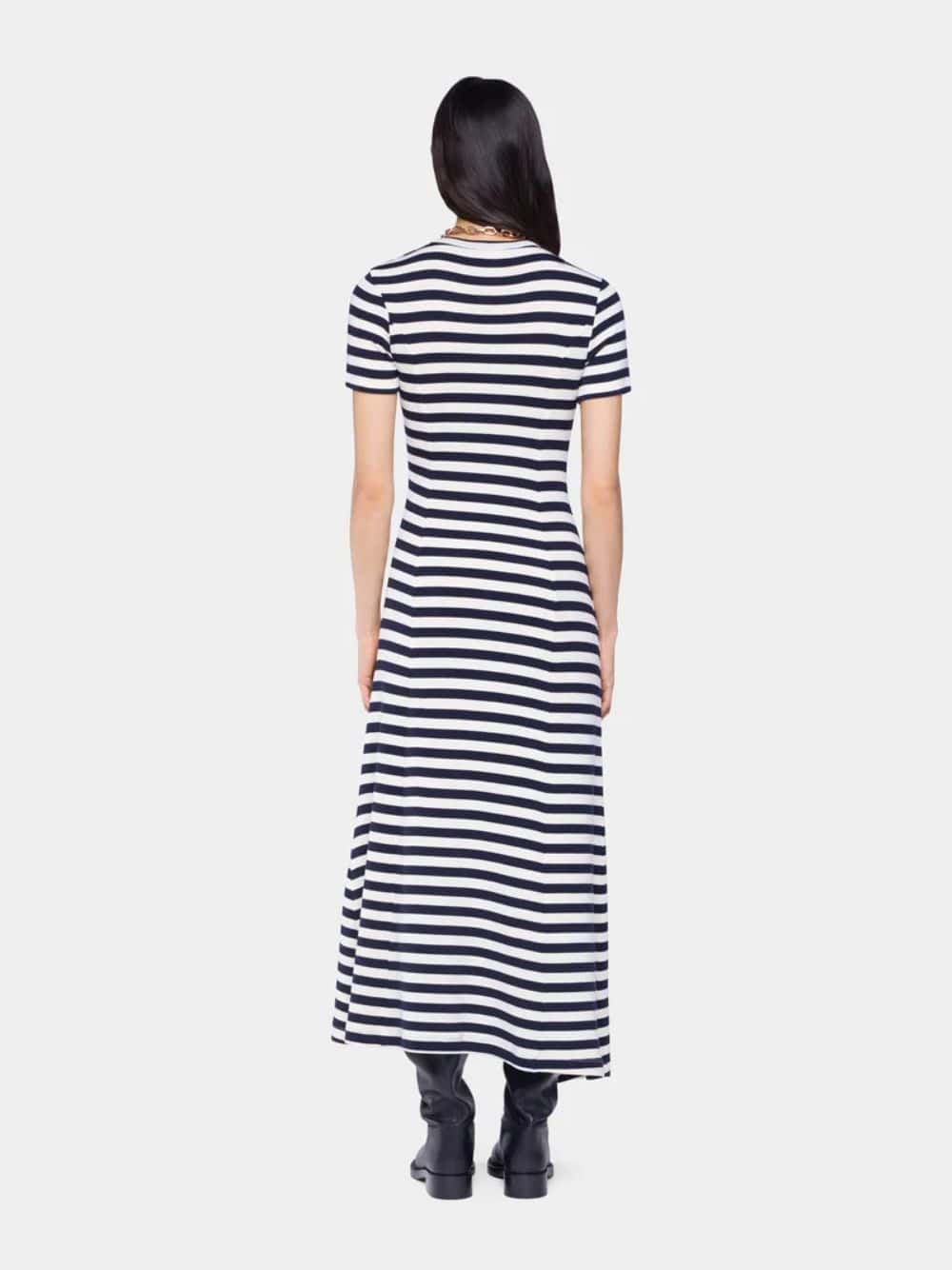 Black and Cream Draped Wool Midi Dress - Image 4
