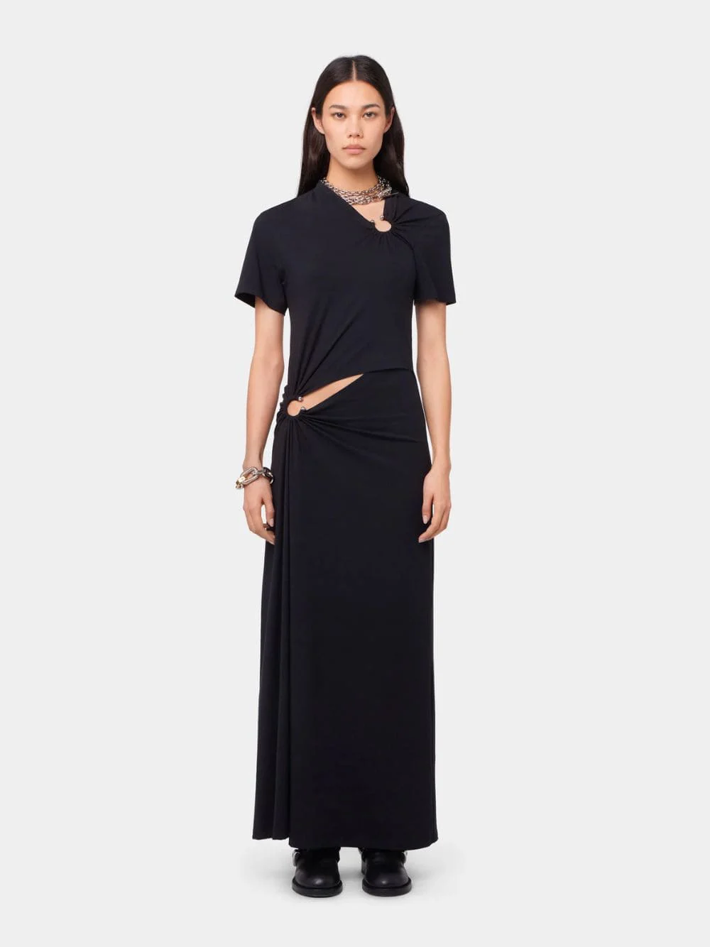 Black Cotton Jersey Piercing Long Dress