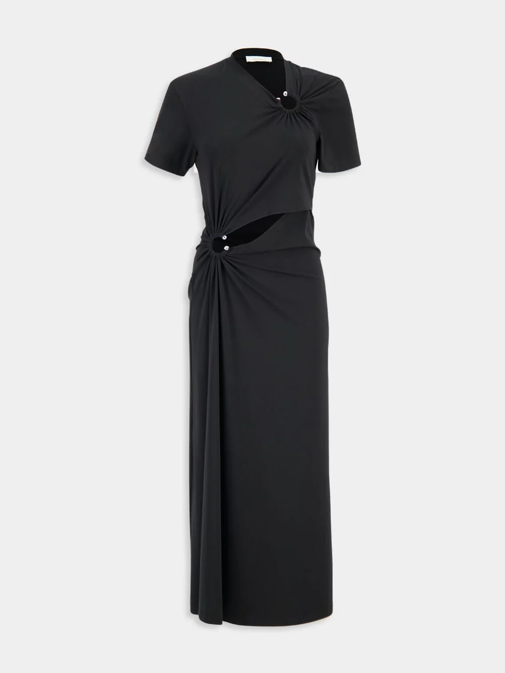 Black Cotton Jersey Piercing Long Dress - Image 2