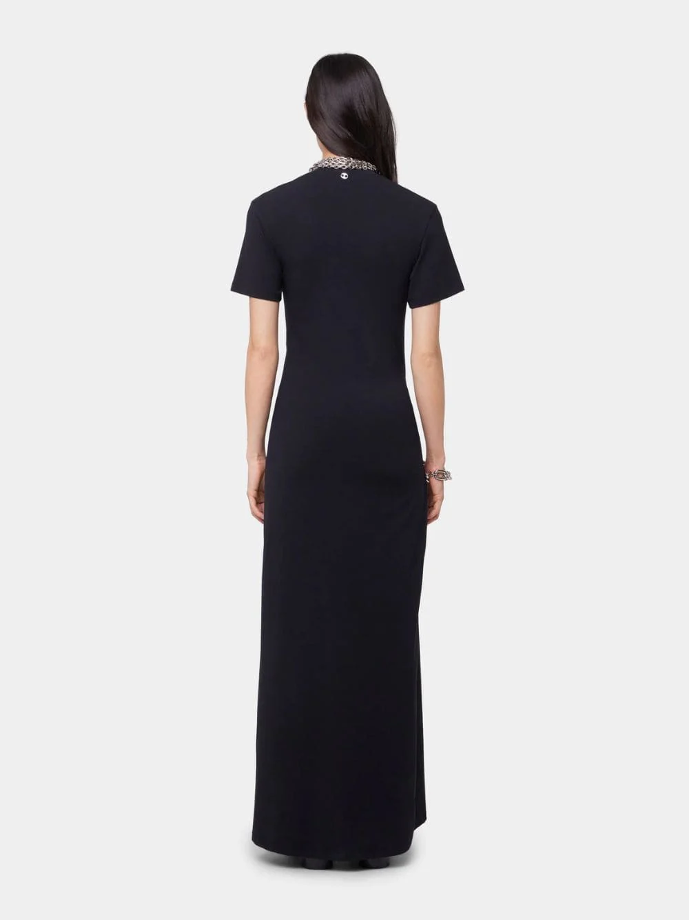 Black Cotton Jersey Piercing Long Dress - Image 3