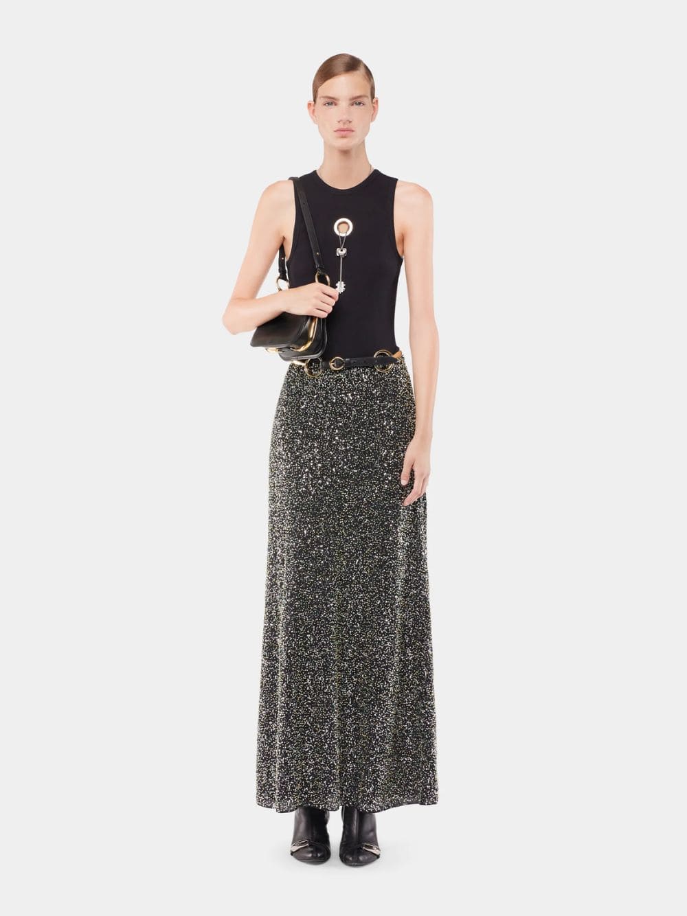 Black Cotton Tank Top with Eyelet - Image 2