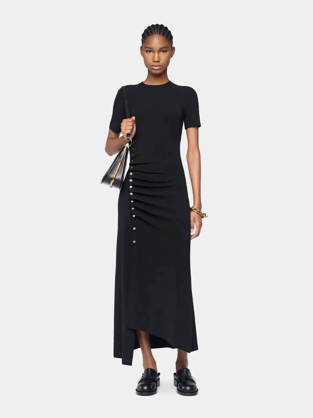 Black Draped Jersey Long Dress - Image 2
