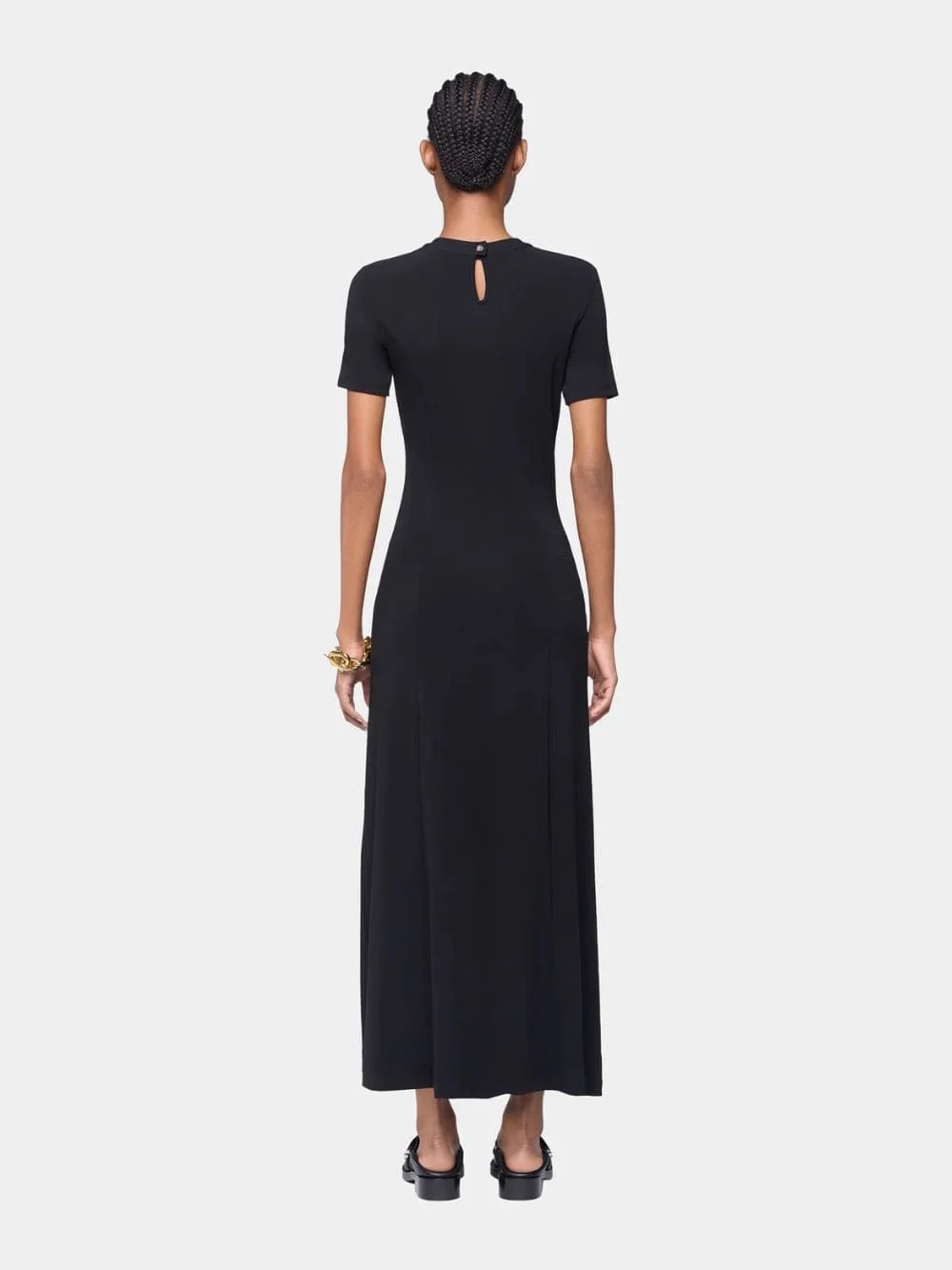 Black Draped Jersey Long Dress - Image 4